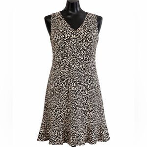 Ann Taylor Loft Black and Cream Leopard Print Flounce Hem Sheath Dress